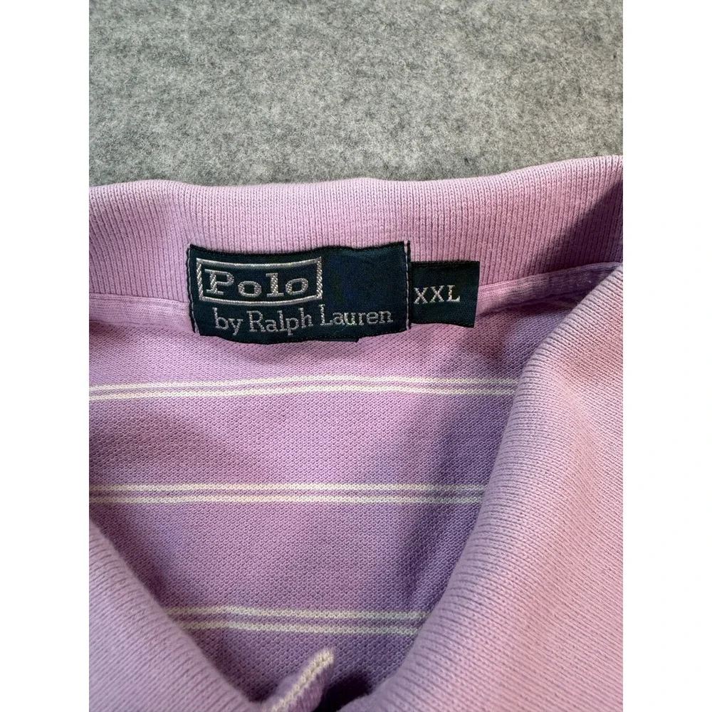 Polo Ralph Lauren Mens XXL Purple White Striped Short Sleeve Pique Polo Shirt